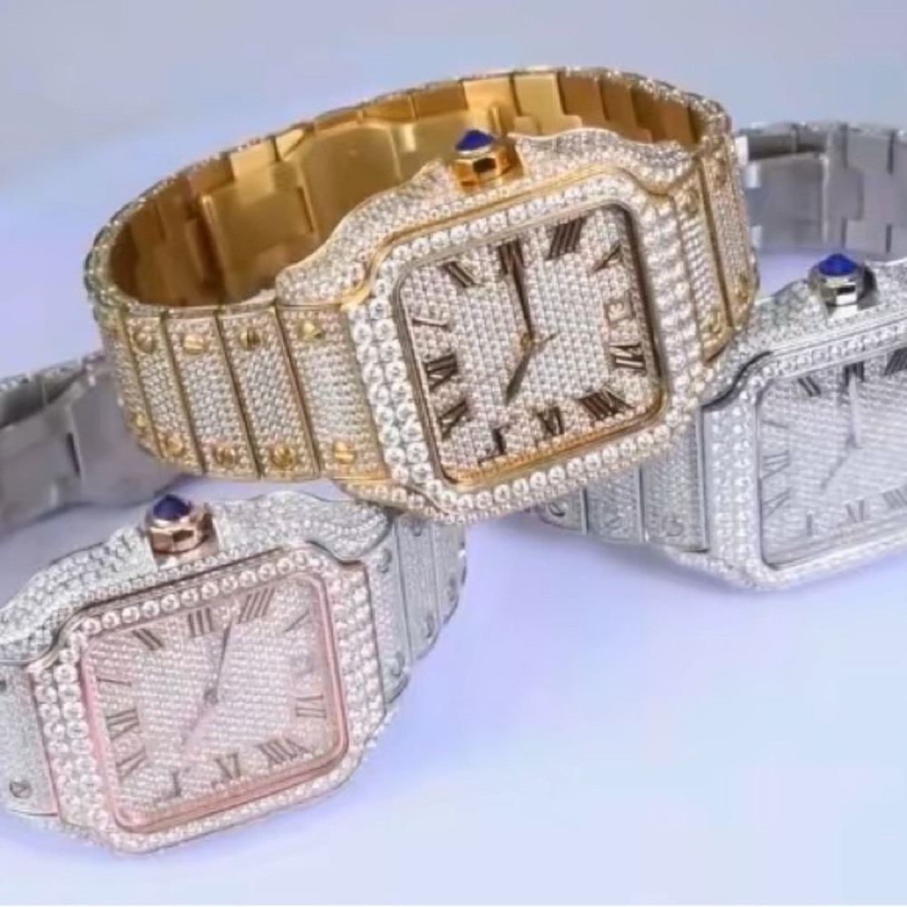 Gold and Silver Square Face moissanite Watches